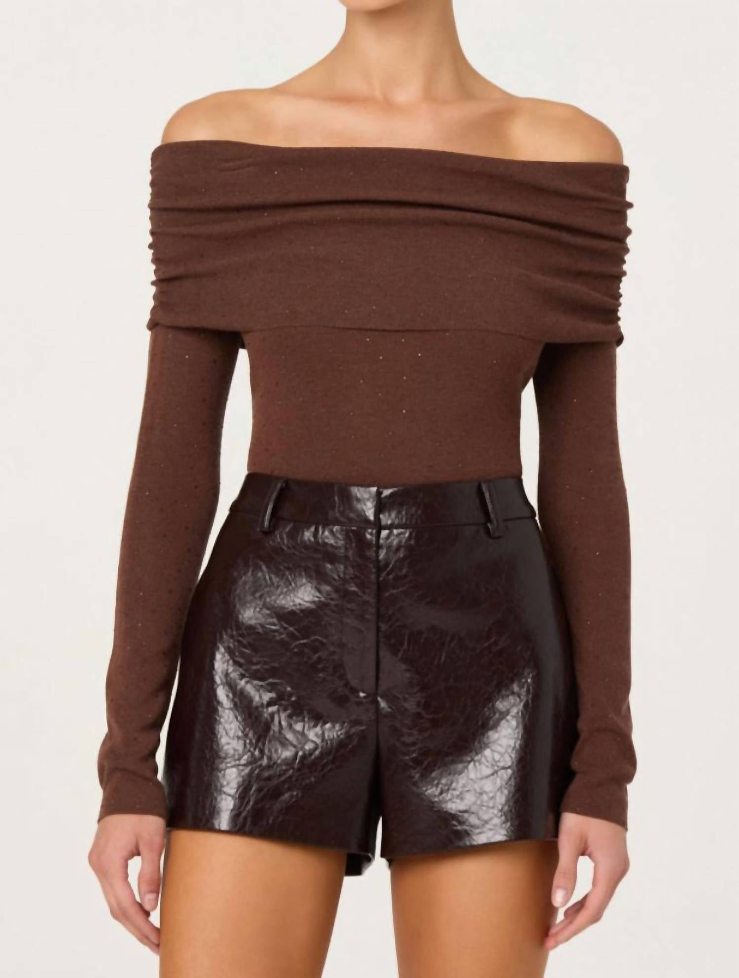 ASTR Wynn Textured Shorts in dark brown - women's shorts