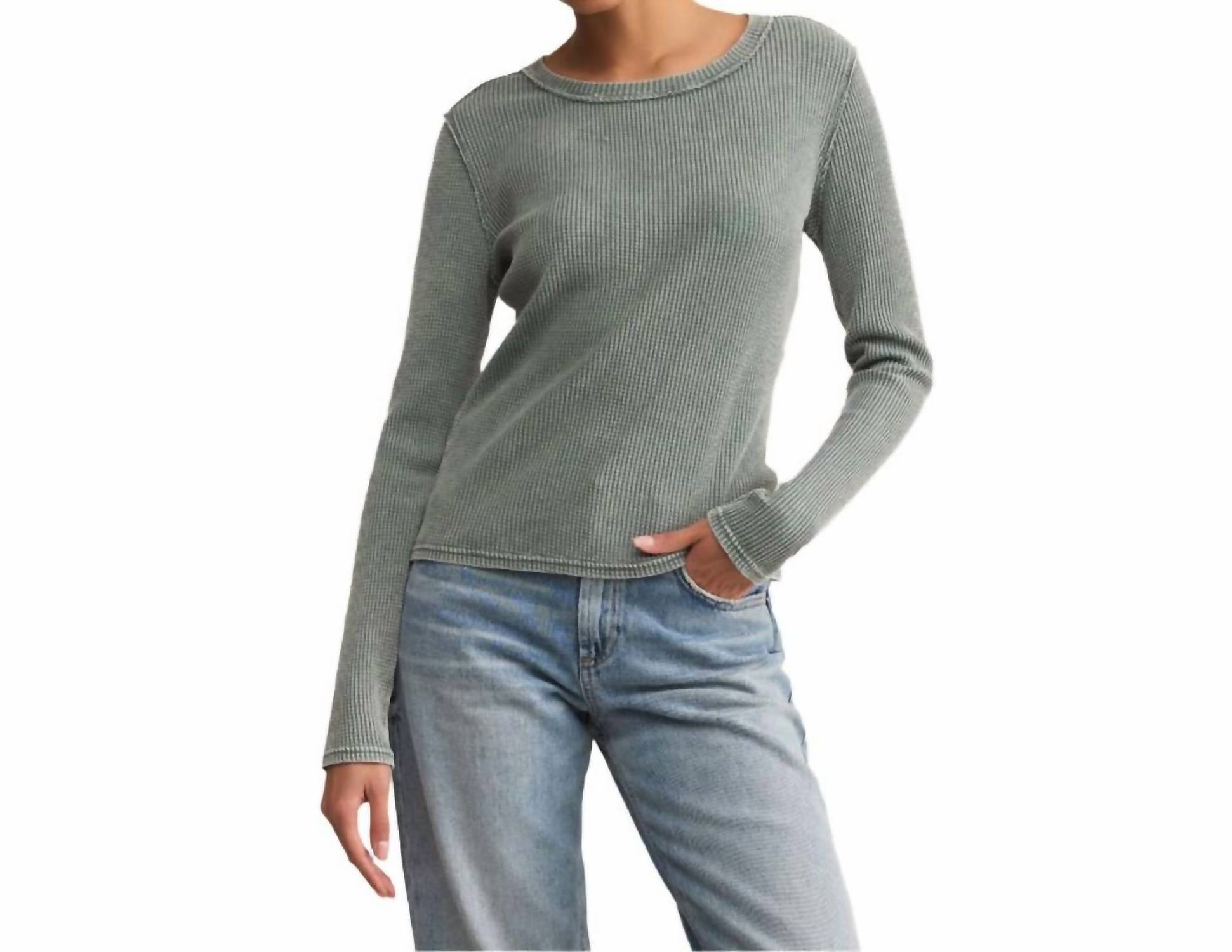 Z Supply Arlet Mini Thermal Top in hunter green - women's long sleeve top