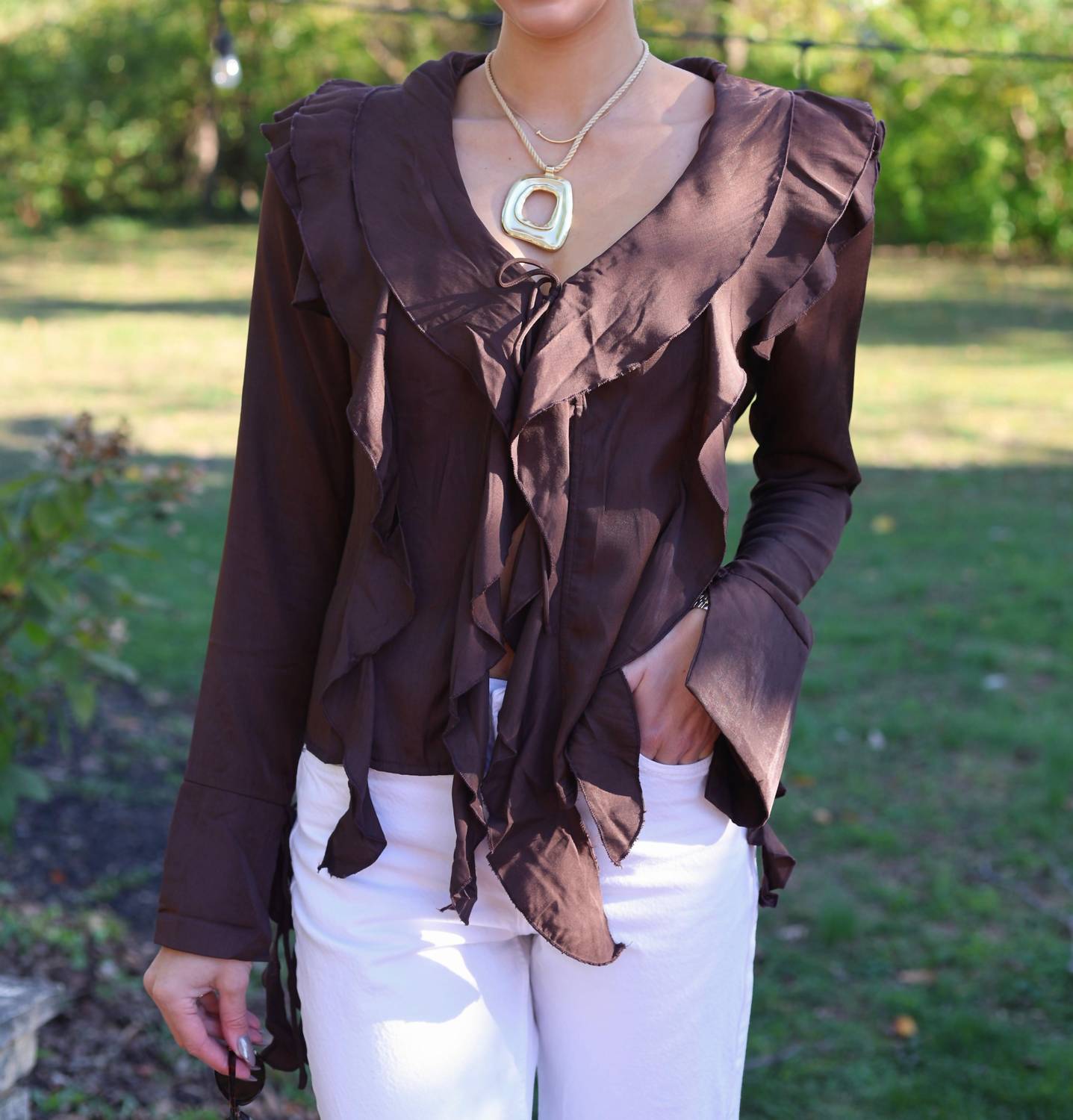 Emory Park - Front Tie Ruffled V-neck Top
