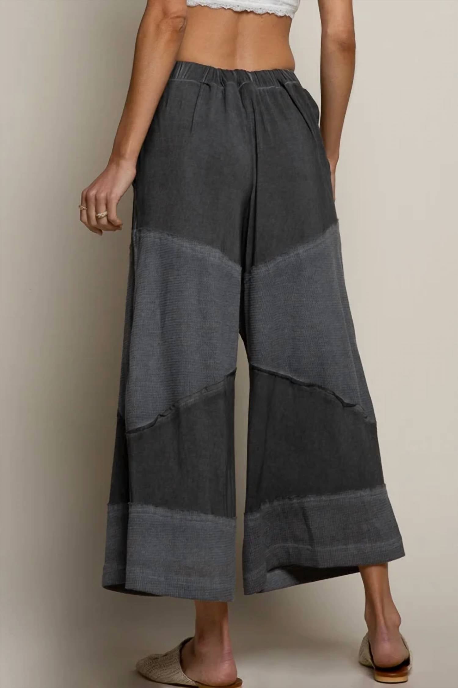Pol - Contrast Ribbed Elastic Waist Knit Culottes Pants