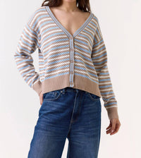 Wispr Pamilla Stripe Cardigan in light brown - women's cardigan - alternate view