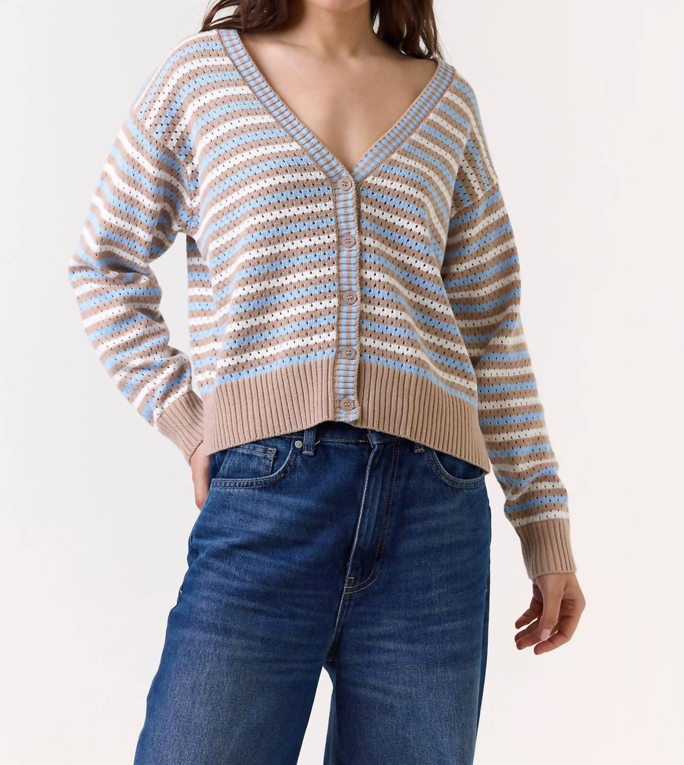 Wispr Pamilla Stripe Cardigan in light brown - women's cardigan - alternate view