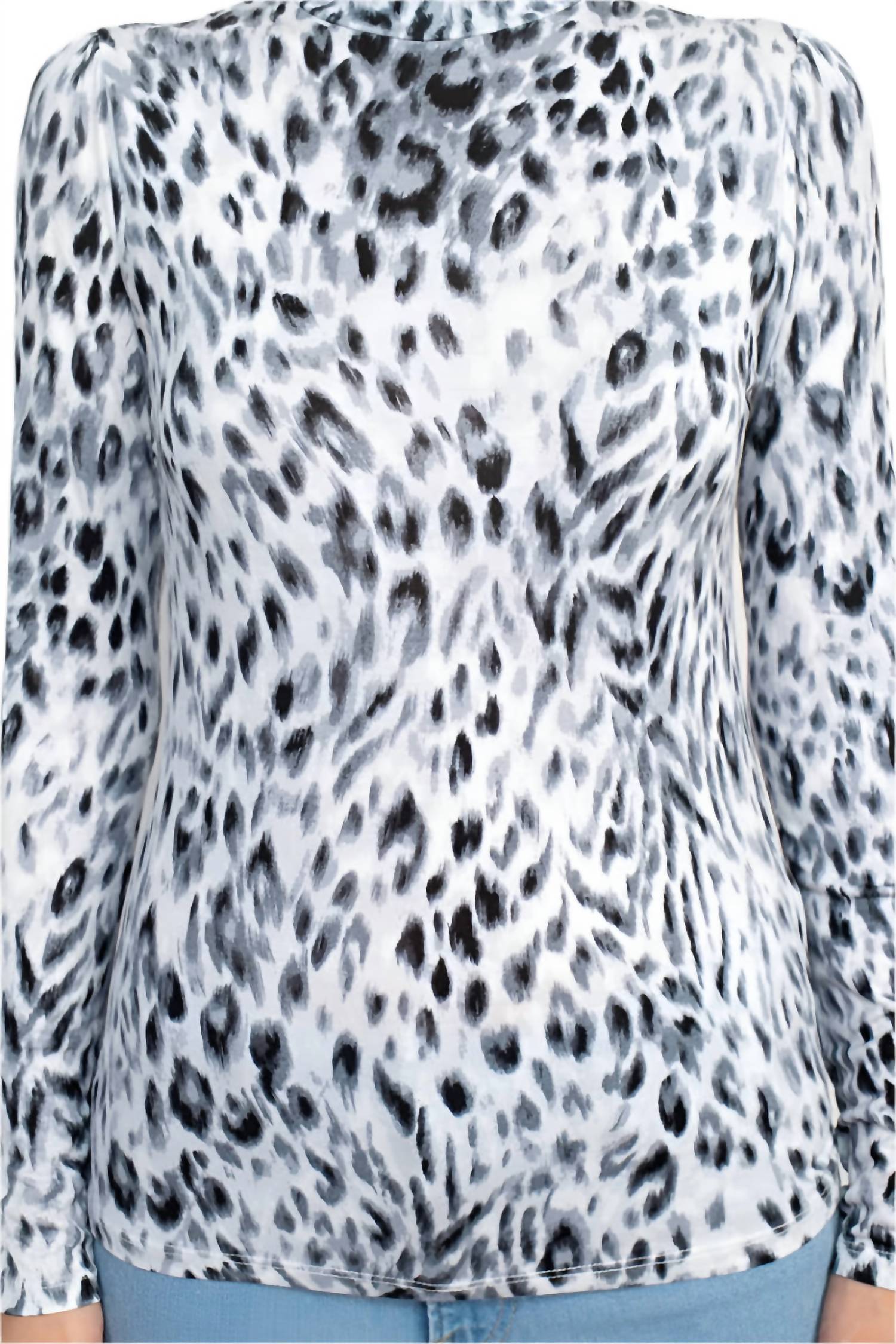 T Tahari - High Neck Long Sleeve Animal Print Knit Top