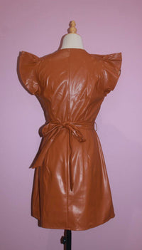 TCEC Women's Wraparound Dress in camel - women's dress - detail view