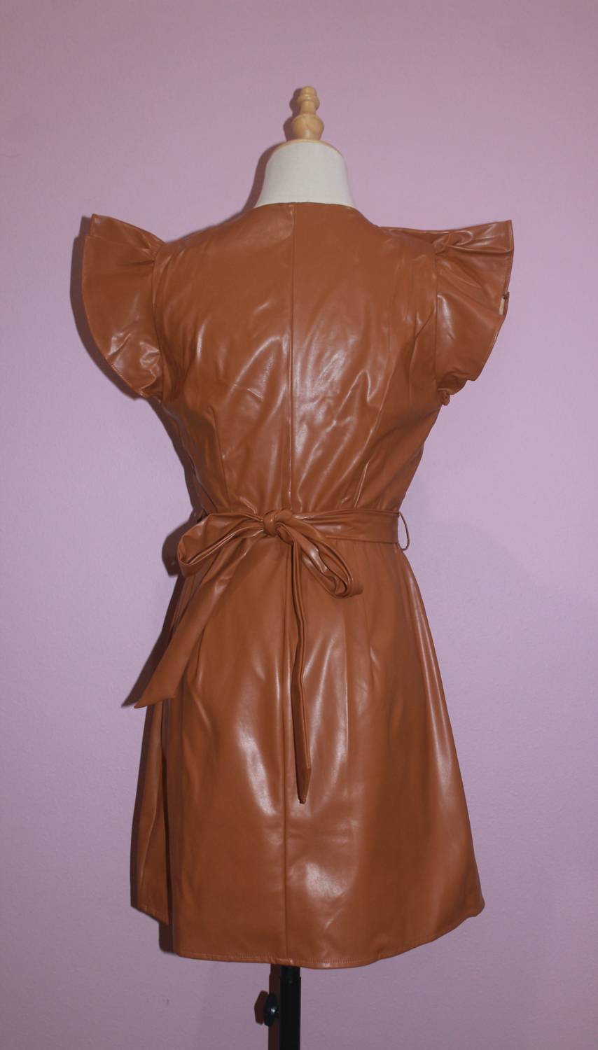 TCEC Women's Wraparound Dress in camel - women's dress - detail view