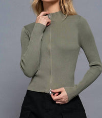 Active Basic - Women's Fitted Ribbed Double Zip Cropped Top