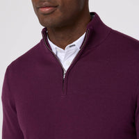 Mizzen + Main Heritage Quarter Zip Sweater in eggplant - men's sweater - detail view