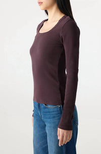 AMO Angelina Long Sleeve Top in aubergine - women's long sleeve top - detail view