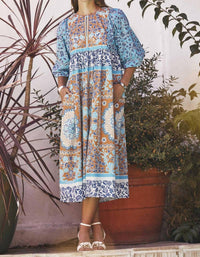 Current Air - Boho Patchwork Print Midi Dress