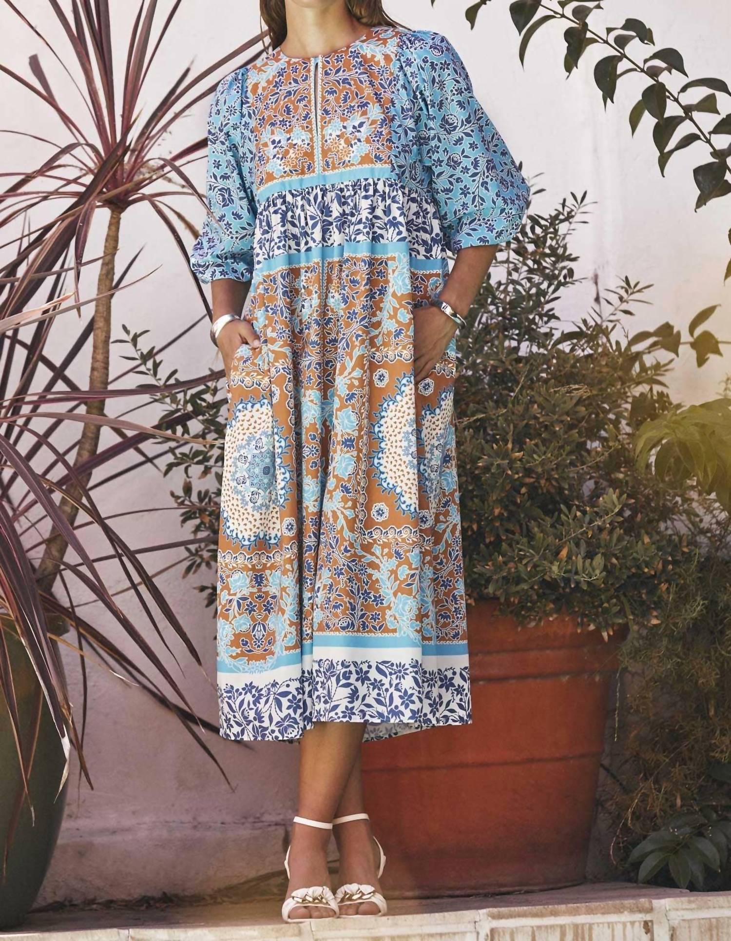 Current Air - Boho Patchwork Print Midi Dress