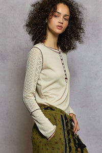 Pol - Thermal Lace Sleeve Henley Top