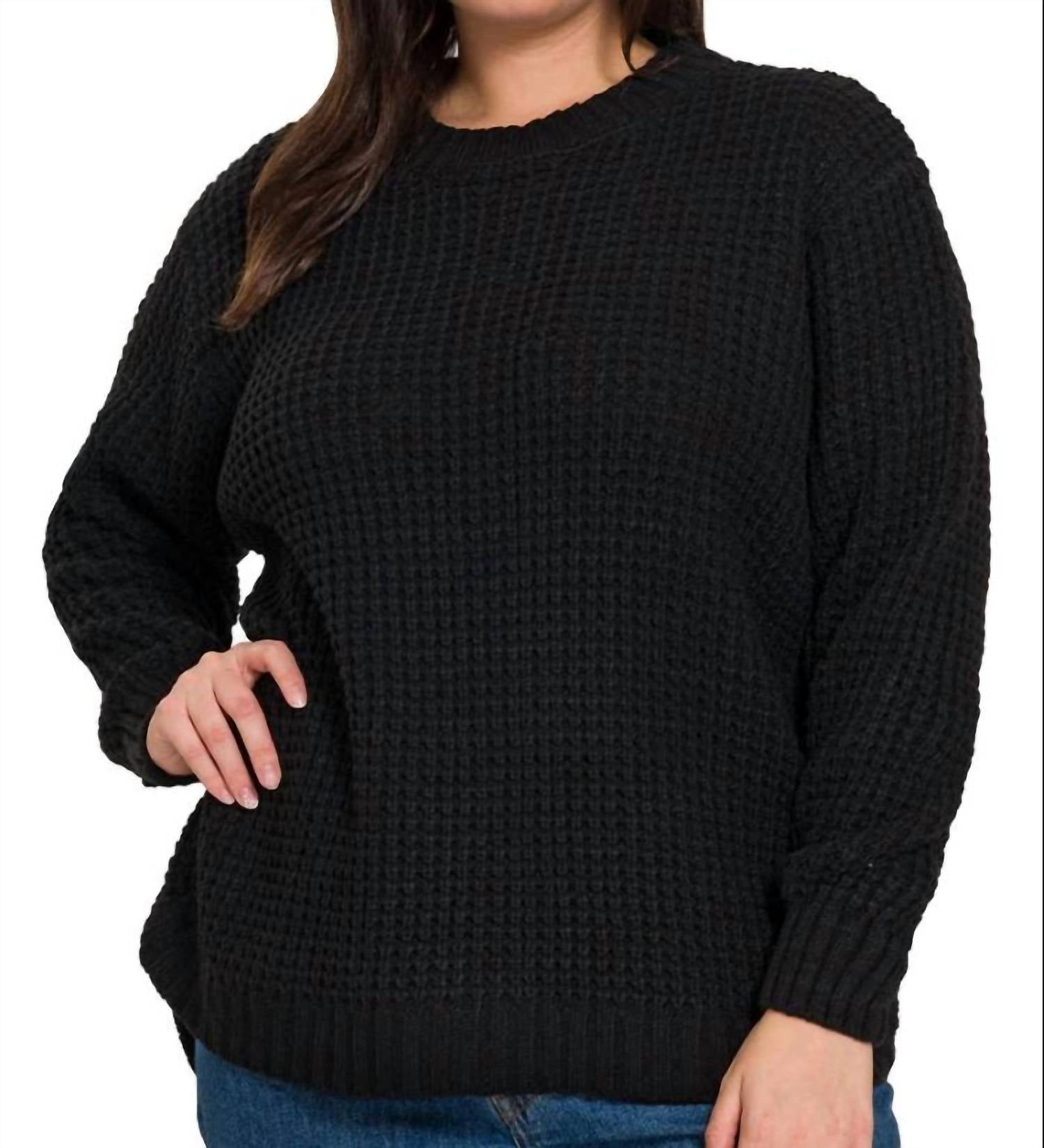 42Pops - High Low Basic Waffle Sweater - Plus
