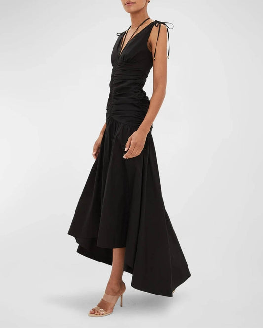 Veronica Beard - Perrin V-neck Sleeveless Ruched Midi Dress