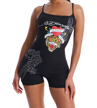 Ed Hardy Tiger Head Lace Sleep Romper in black - women's item