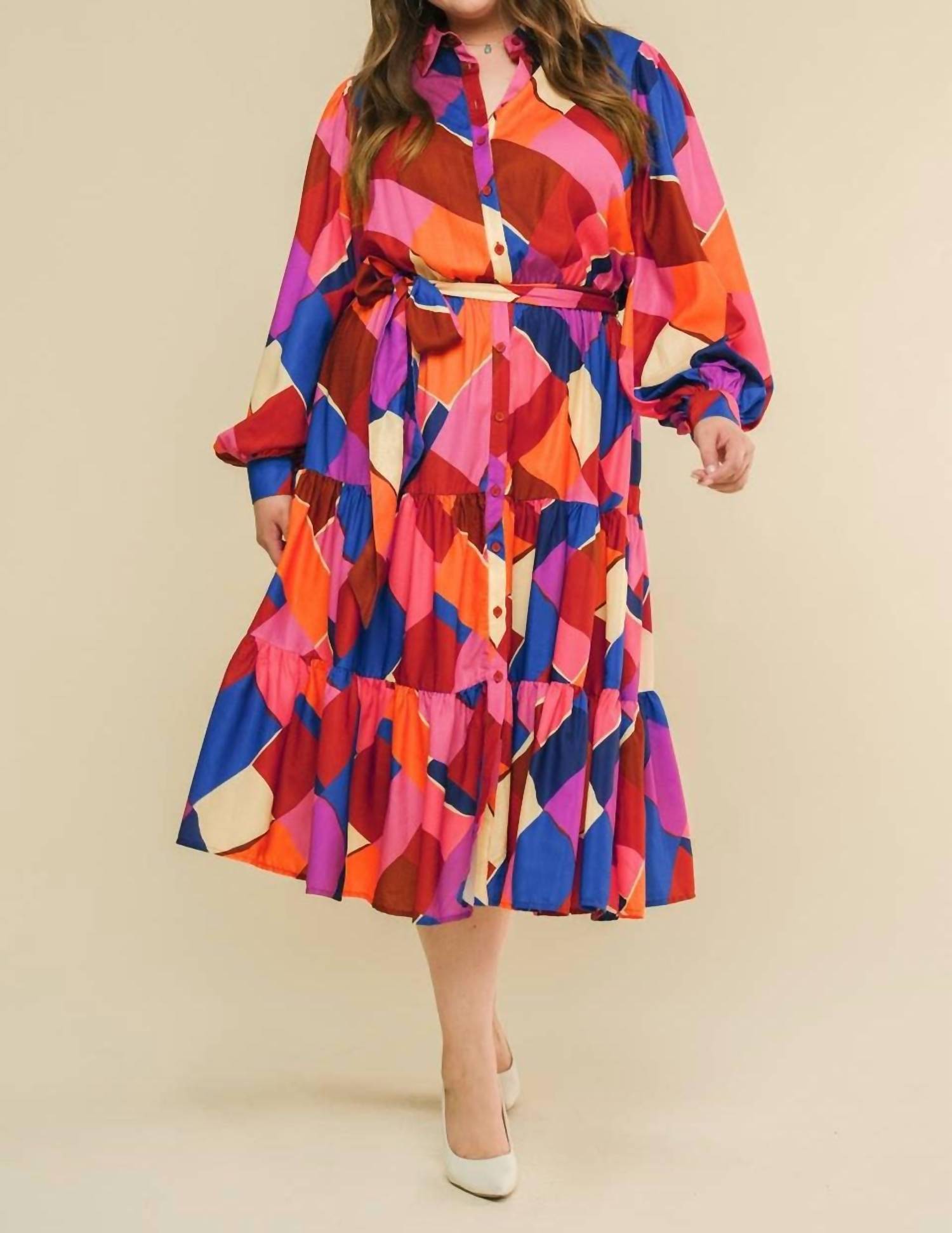 Flying Tomato - Printed Woven Midi Dress