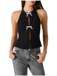 STEVE MADDEN Juvia Bow Halter Top in black rhinestone - women's tank top - alternate view