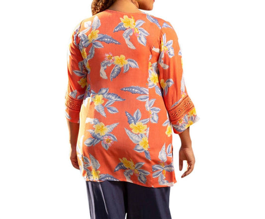 On The Plus Side - Print Tatum Bracelet Sleeve V-Neck Tunic - Plus Size