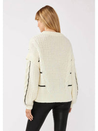 LOVESTITCH Drop Shoulder Crewneck Sweater in cream black - women's sweater - detail view