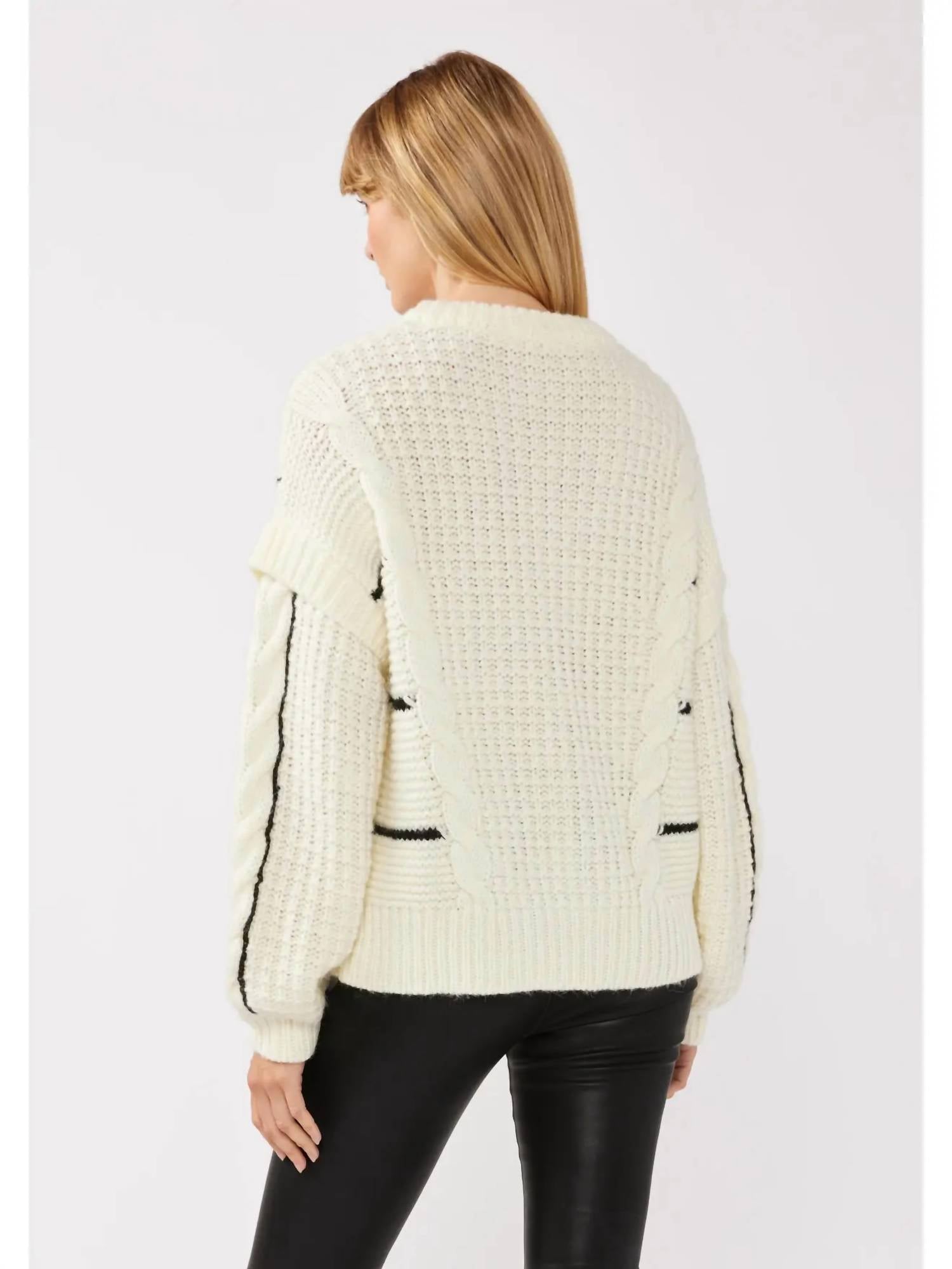 LOVESTITCH Drop Shoulder Crewneck Sweater in cream black - women's sweater - detail view