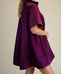 Glam - Button Front Short Sleeve Mini Dress