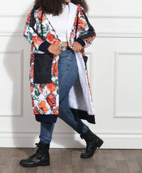Luxe Moda Floral Hooded Coat in denim black - women's jacket - view 4