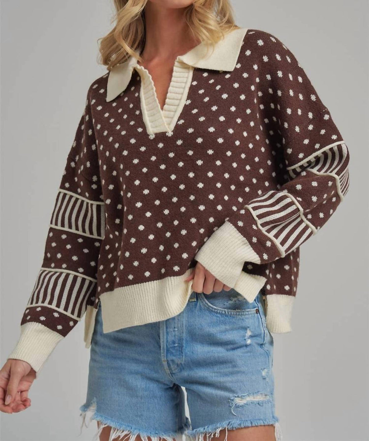 Bon - Just for Fun Polka Dot Collar Sweater