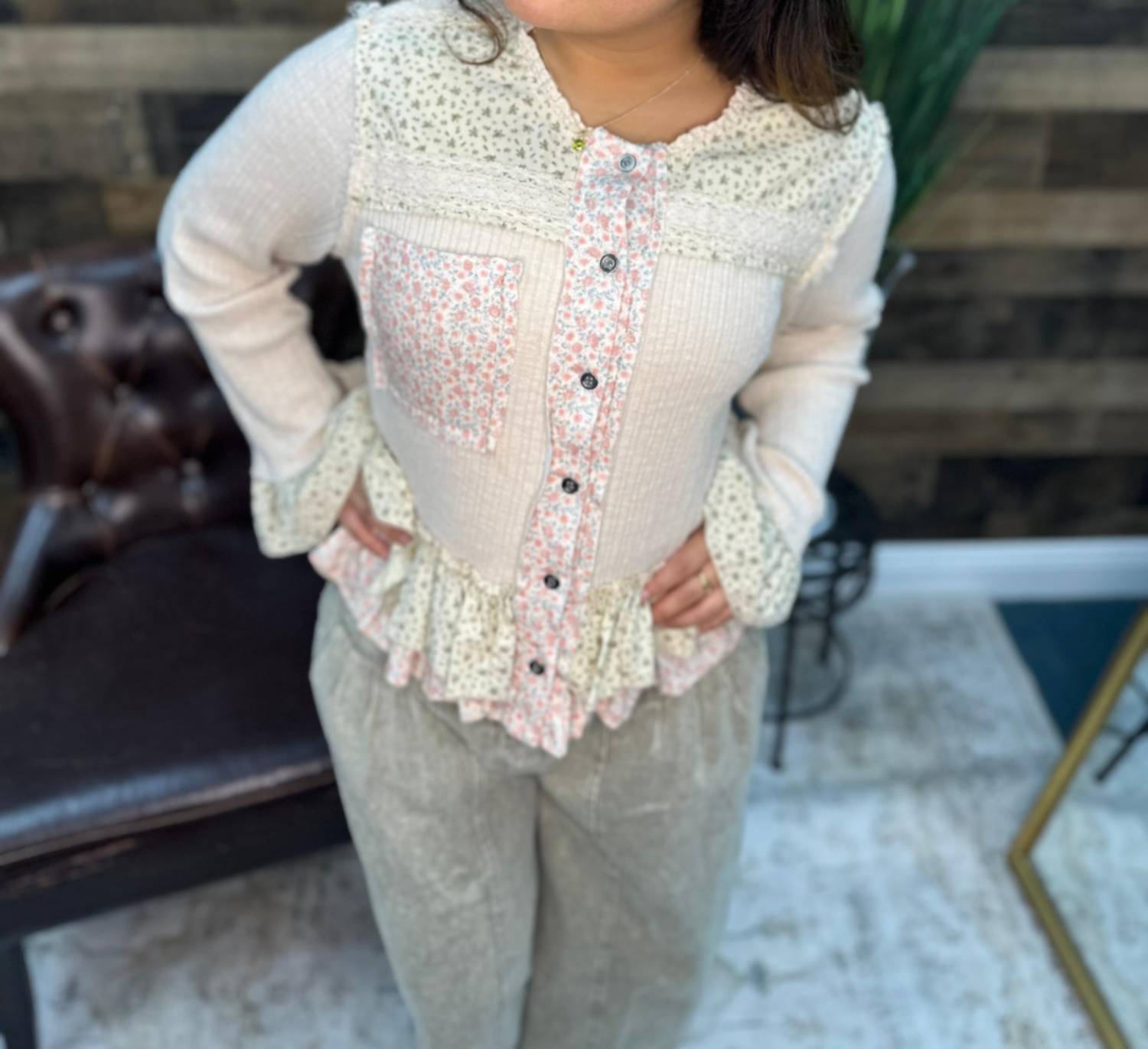 Pol - Women's Ruffle Button Down Top