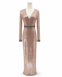Mac Duggal - Embellished Sequin Long Sleeve Gown