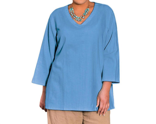 On The Plus Side - Crinkle Cotton Long Sleeve Tunic - Plus