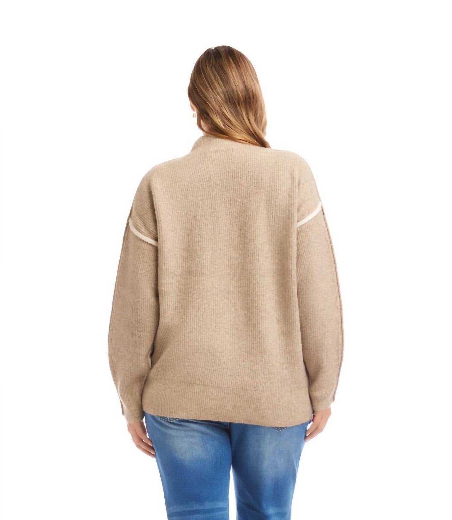 Karen Kane Colorblock Mock Neck Sweater - Plus in sand with earth - women's sweater - alternate view