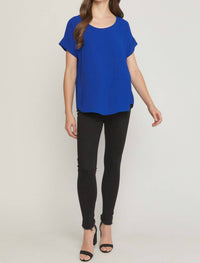 entro Scoop Neck Short Sleeve Top in blue - women's t-shirt