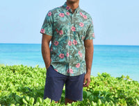 Reyn Spooner - Palm Floral Hibiscus Button Front Hawaiian Aloha Shirt