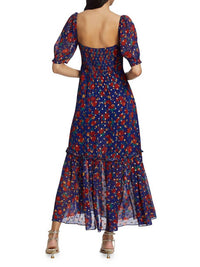 RIXO Women's Shireen Dress in havana floral indigo - women's dress - detail view