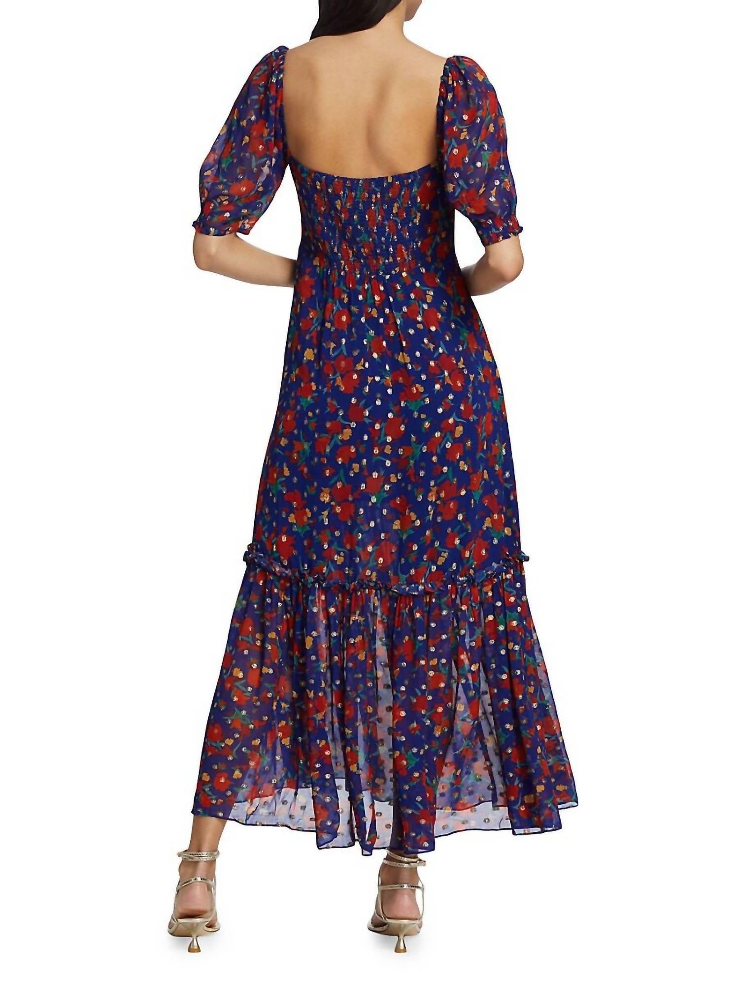 RIXO Women's Shireen Dress in havana floral indigo - women's dress - detail view