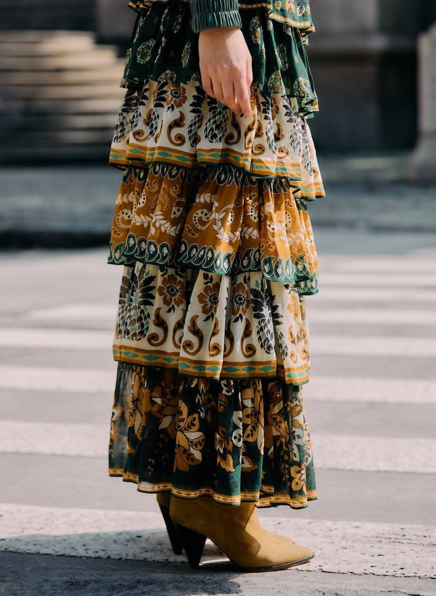 Farm Rio - Ayla Mixed Scarves Layered Maxi Skirt