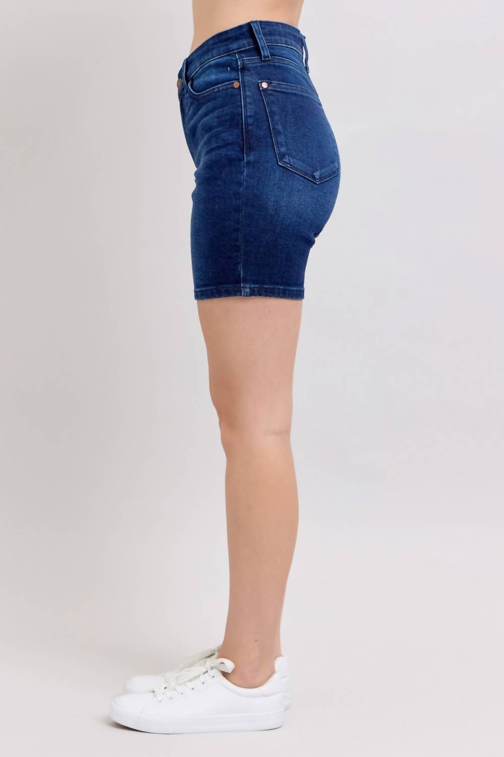 Judy Blue High Waist V-front Bermuda Shorts in blue - women's shorts - detail view