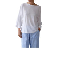 DONNI. Jersey Relaxed Boatneck Top in powder - women's long sleeve top