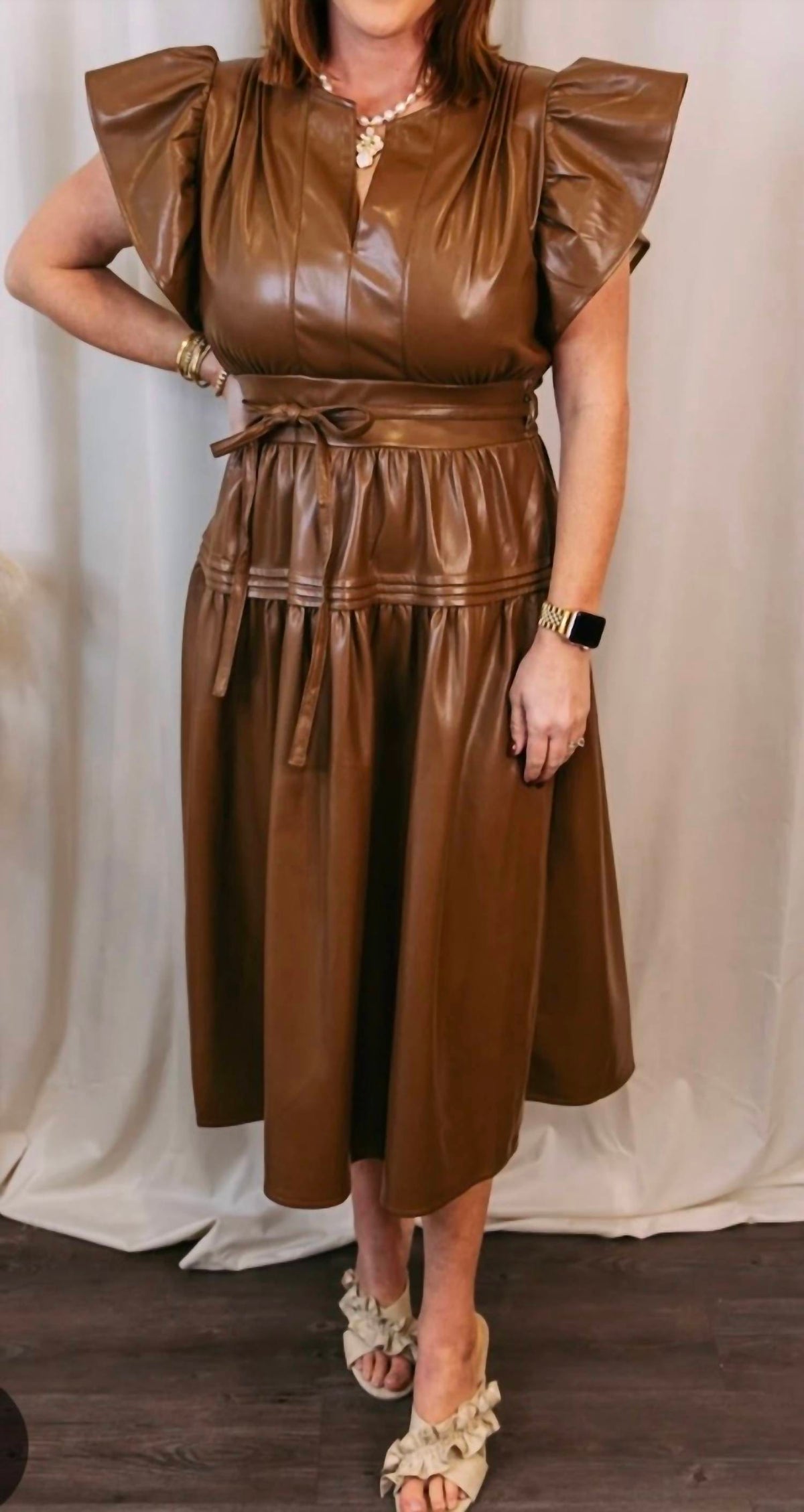 Sincerely Ours - Faux Leather Midi Dress