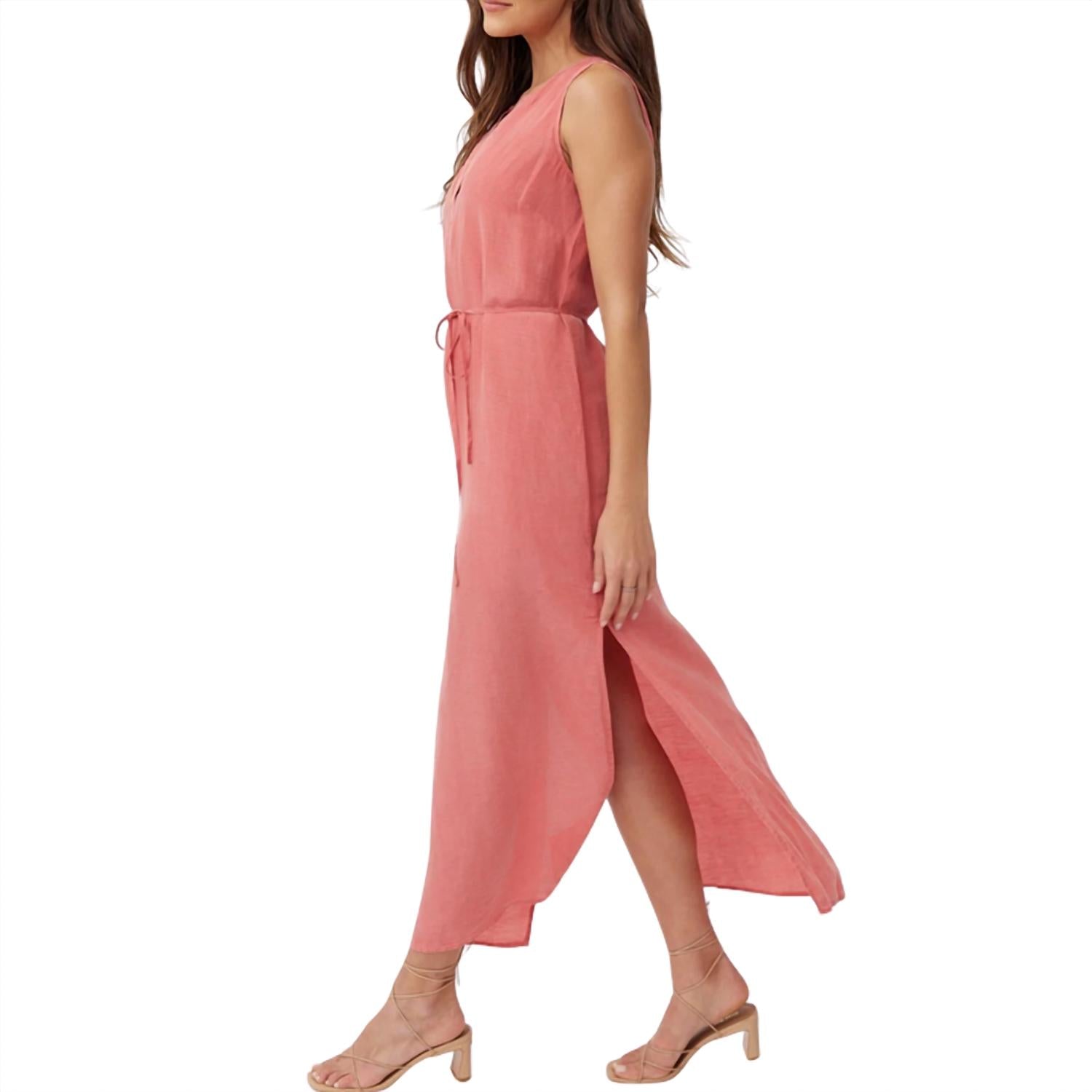 Bella Dahl Women's Sleeveless Belted Maxi Dress in safi coral - women's dress - alternate view