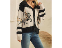 Veveret Horse Print Sweater in black - women's cardigan - alternate view
