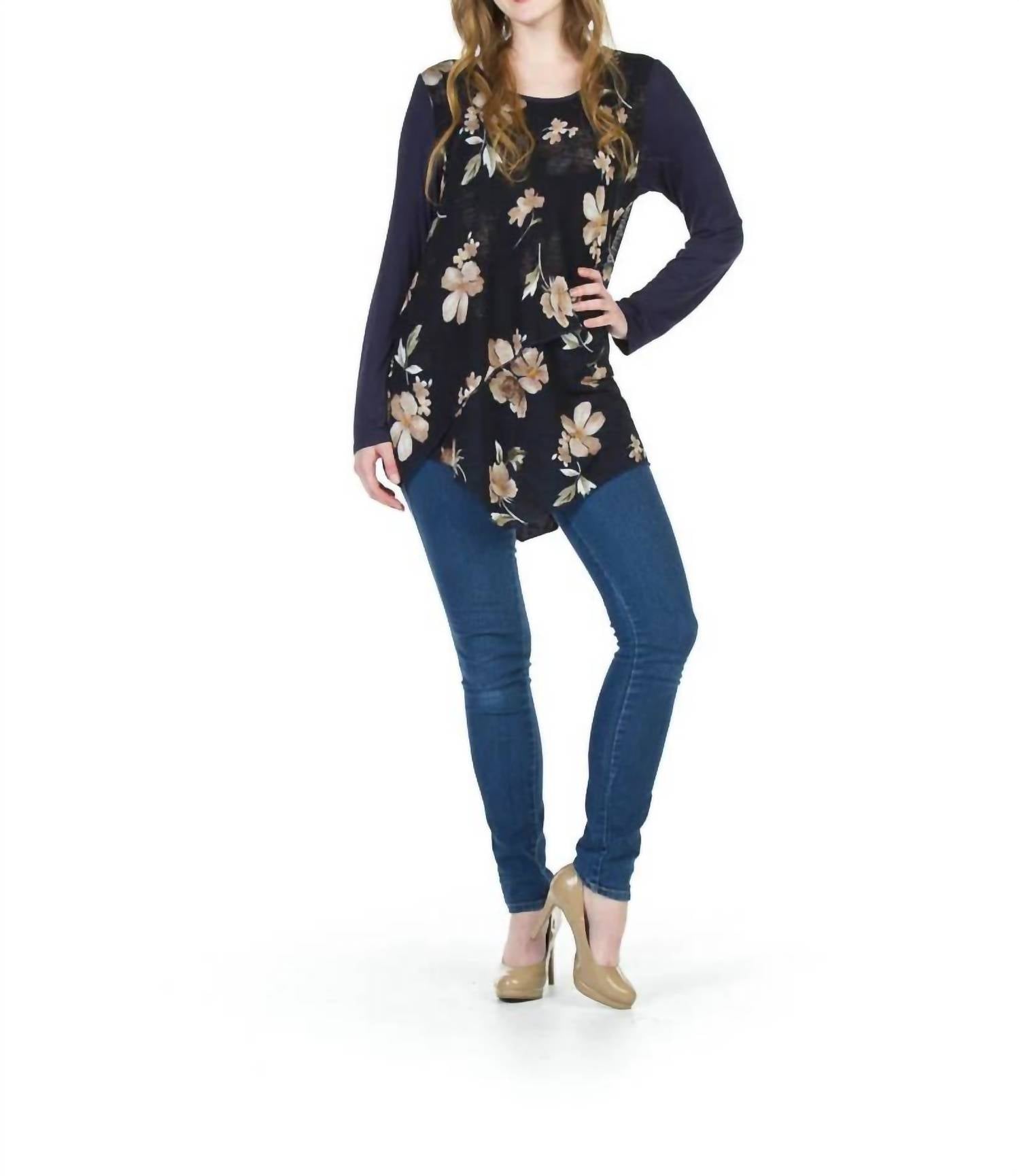 Papillon - Layered Floral Print Sweater Top