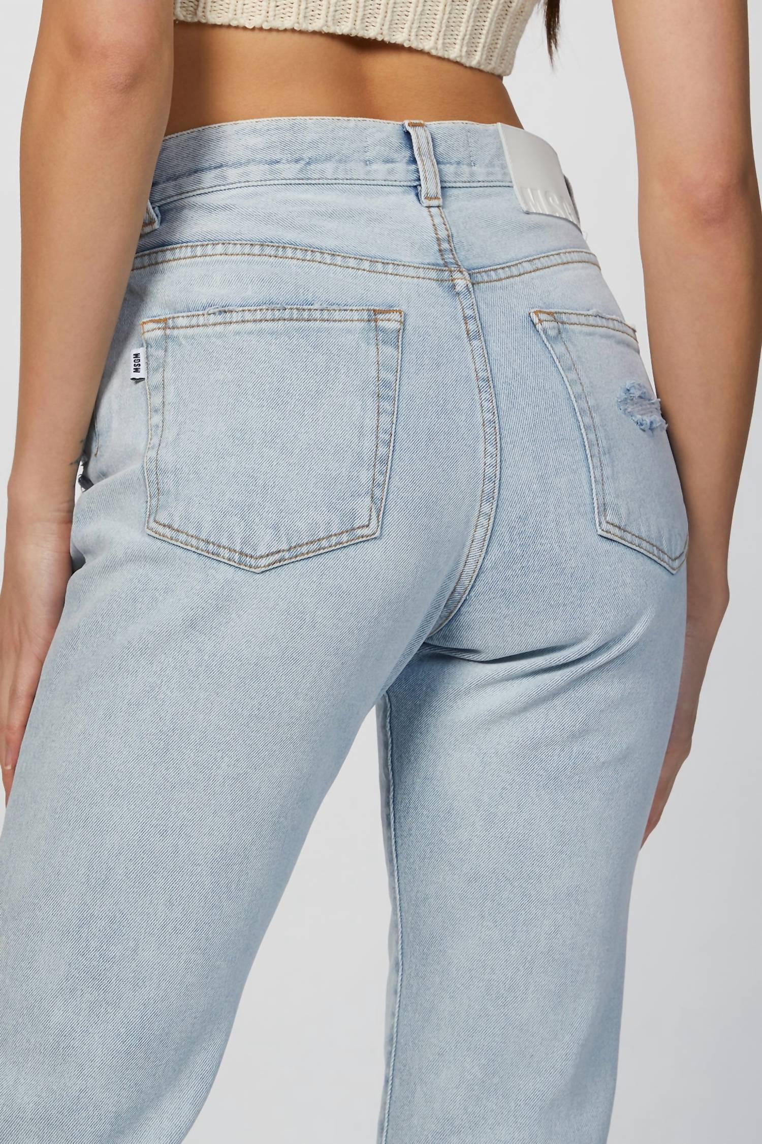 RIPPED-DETAILING CROPPED JEANS