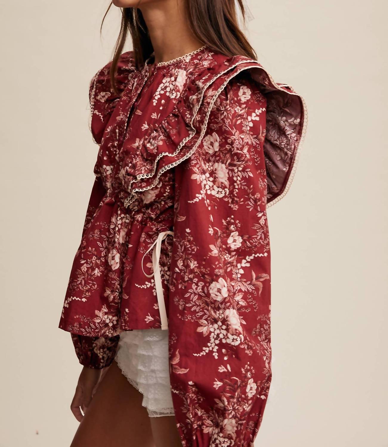 Listicle - Victorian Floral Ruffle Blouse