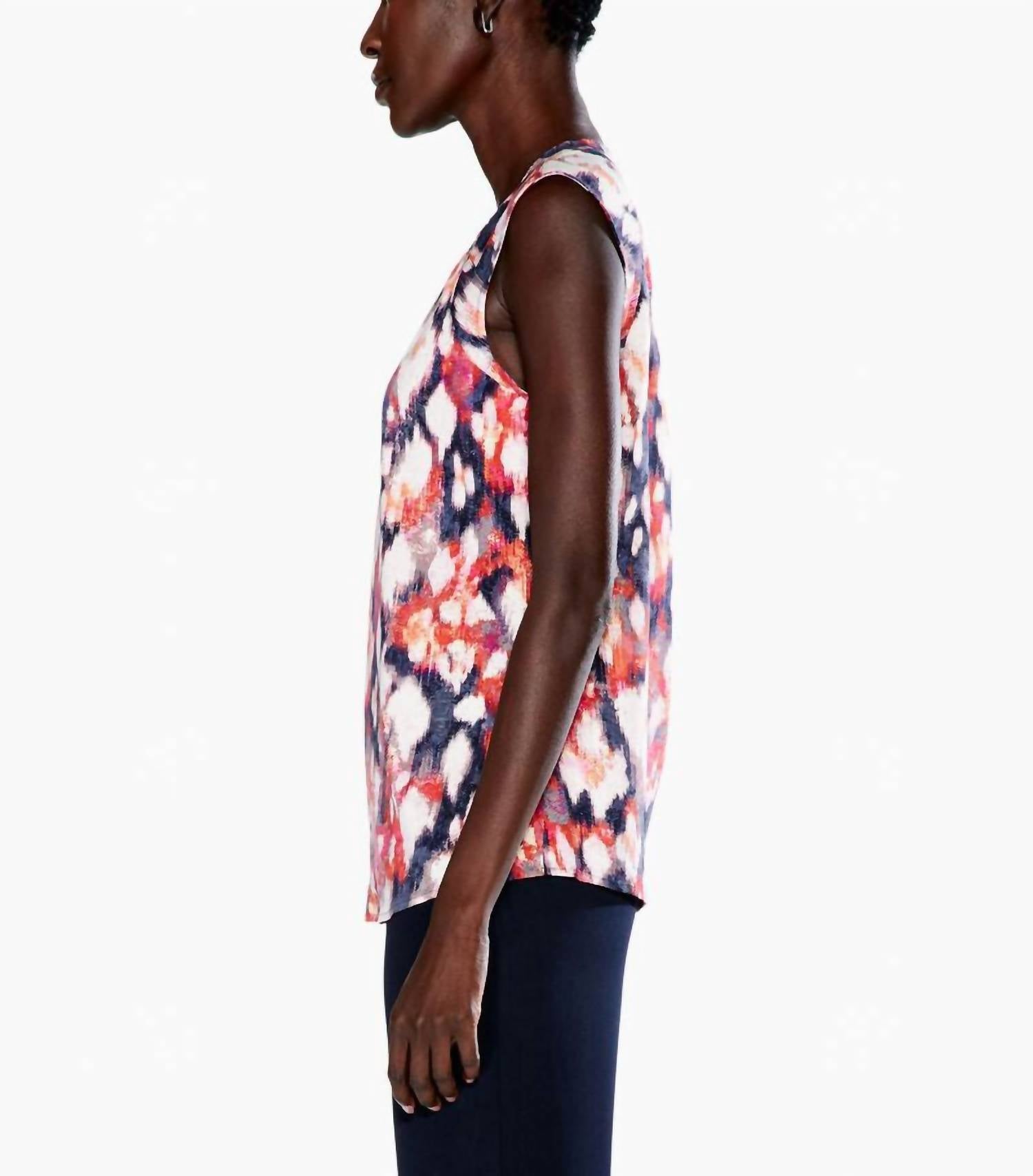 Nic + Zoe Francine Floral Ikat Live Tank Top in blue multi - women's tank top - detail view