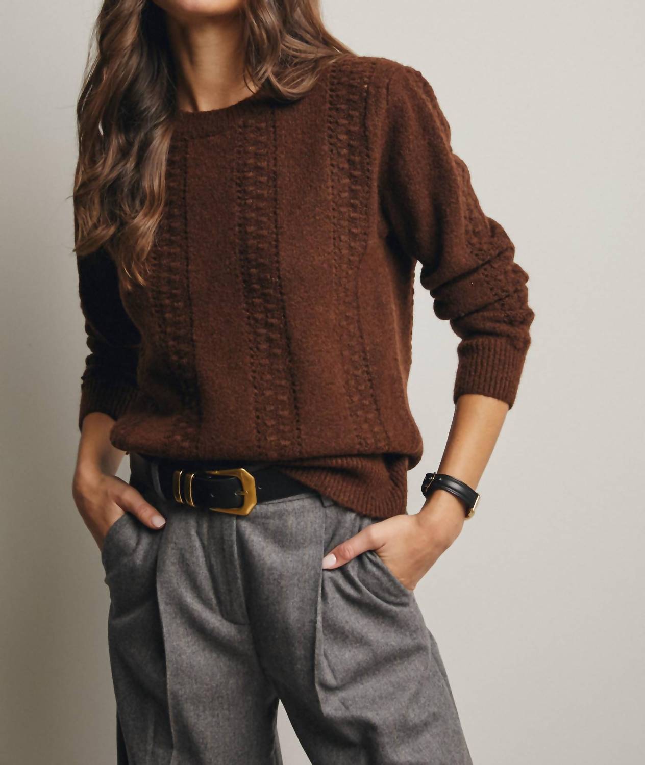 Forte - Textured Cable Stitch Pullover Sweater