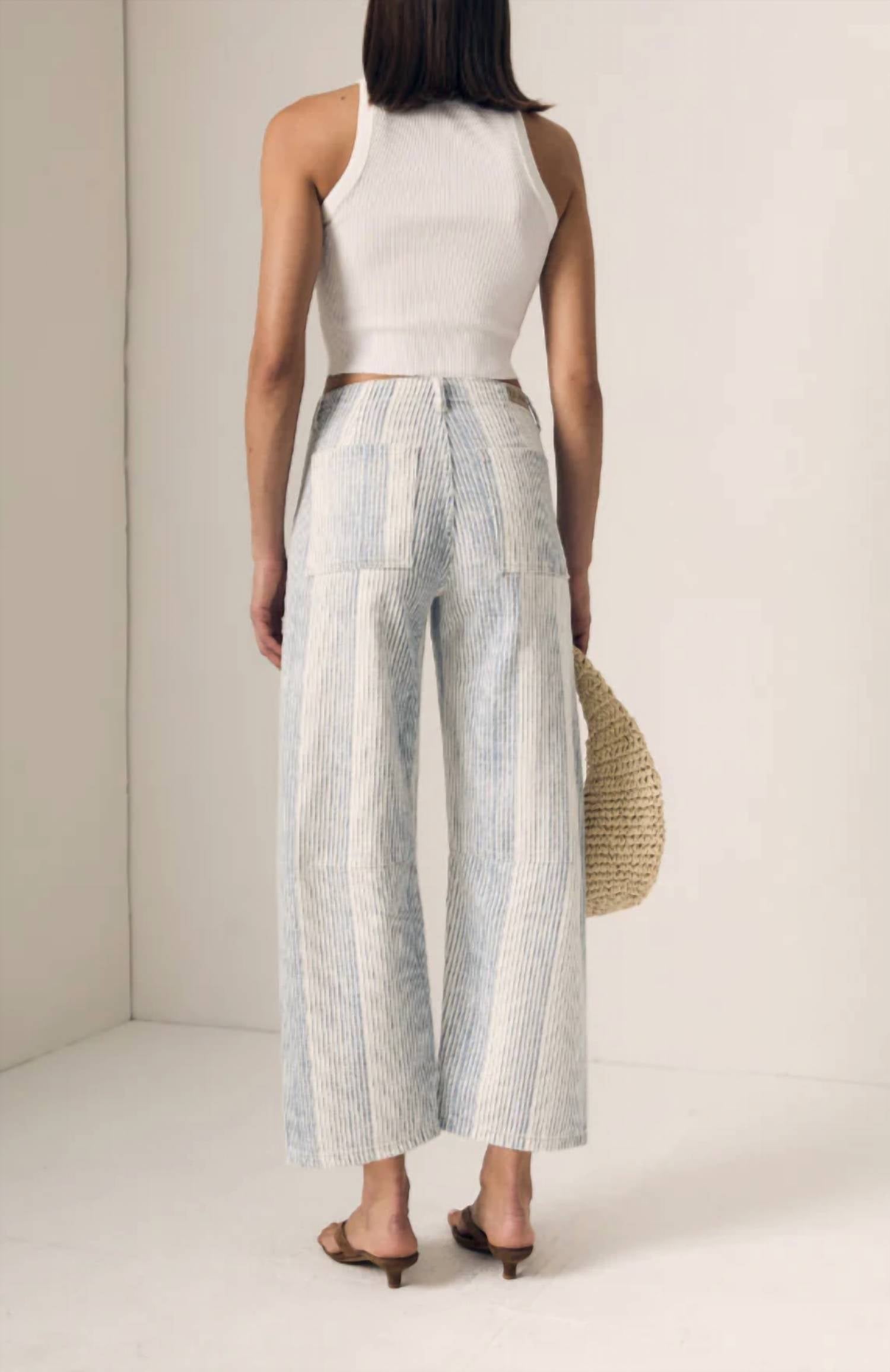 Le Jean - Striped Mid-rise Utility Soft Barrel Jeans