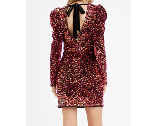 Adelyn Rae - Gale Velvet Sequins Puff Sleeve Mini Dress