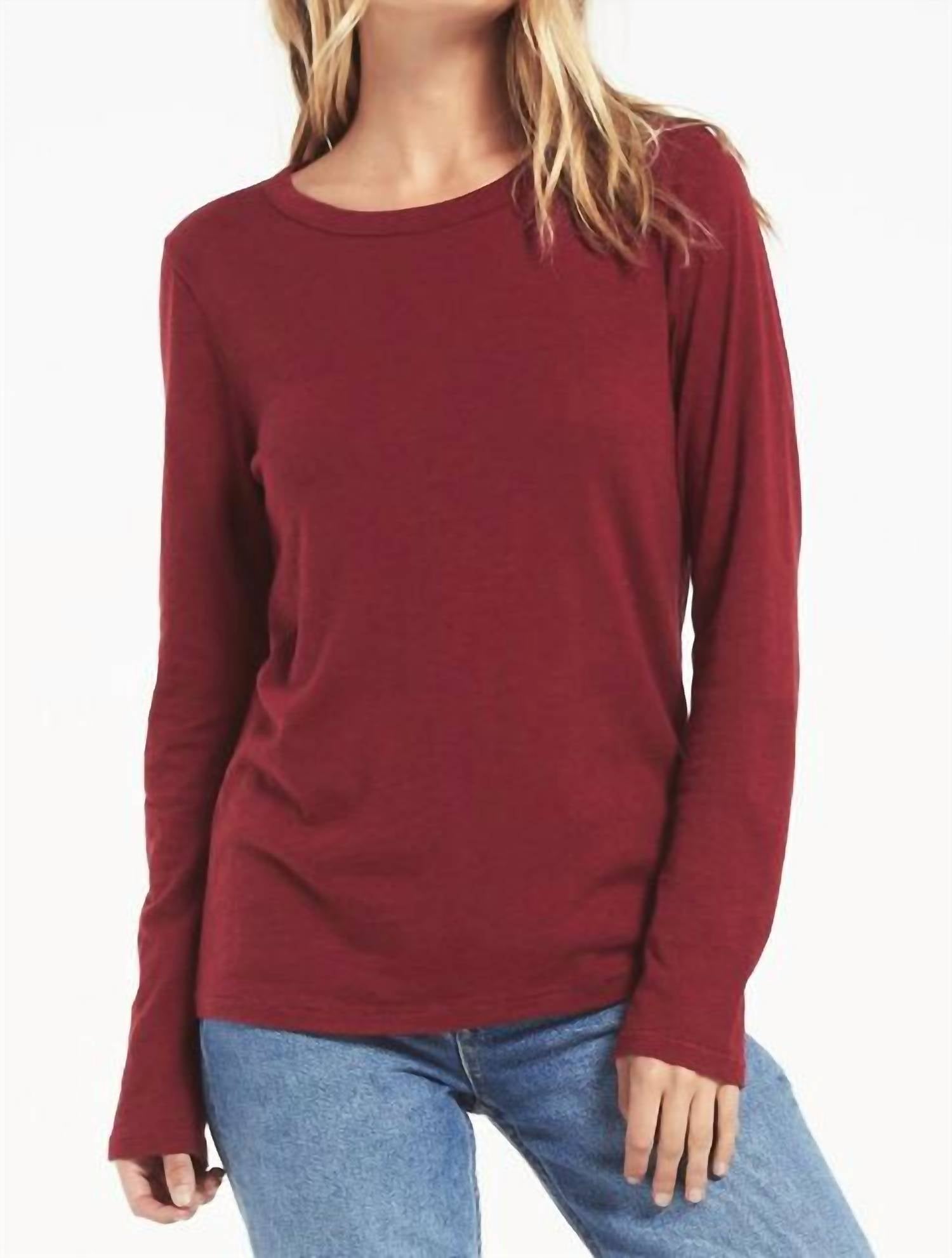 Z Supply Everyday Brushed Long Sleeve Top in cabernet - women's long sleeve top