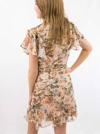 One & Only Short Flutter Sleeves Floral Dress in nude - women's dress - detail view