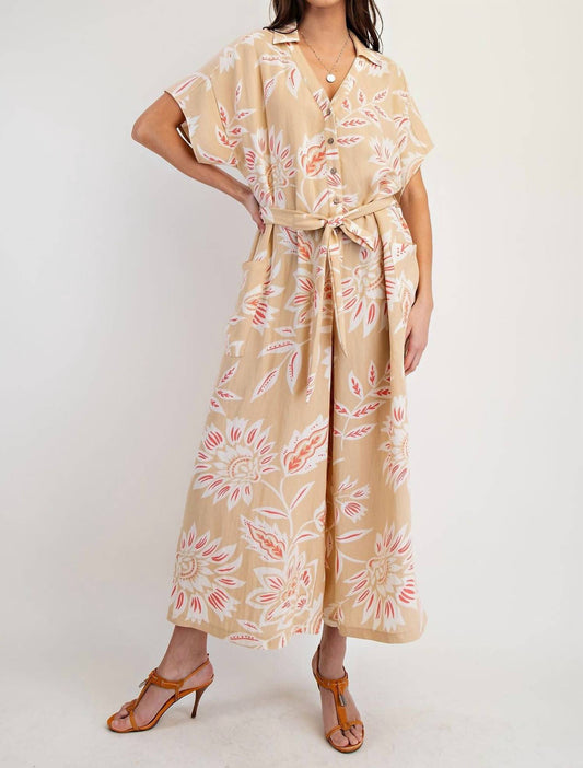 Easel - Short Sleeve Tie-waist Jumpsuit